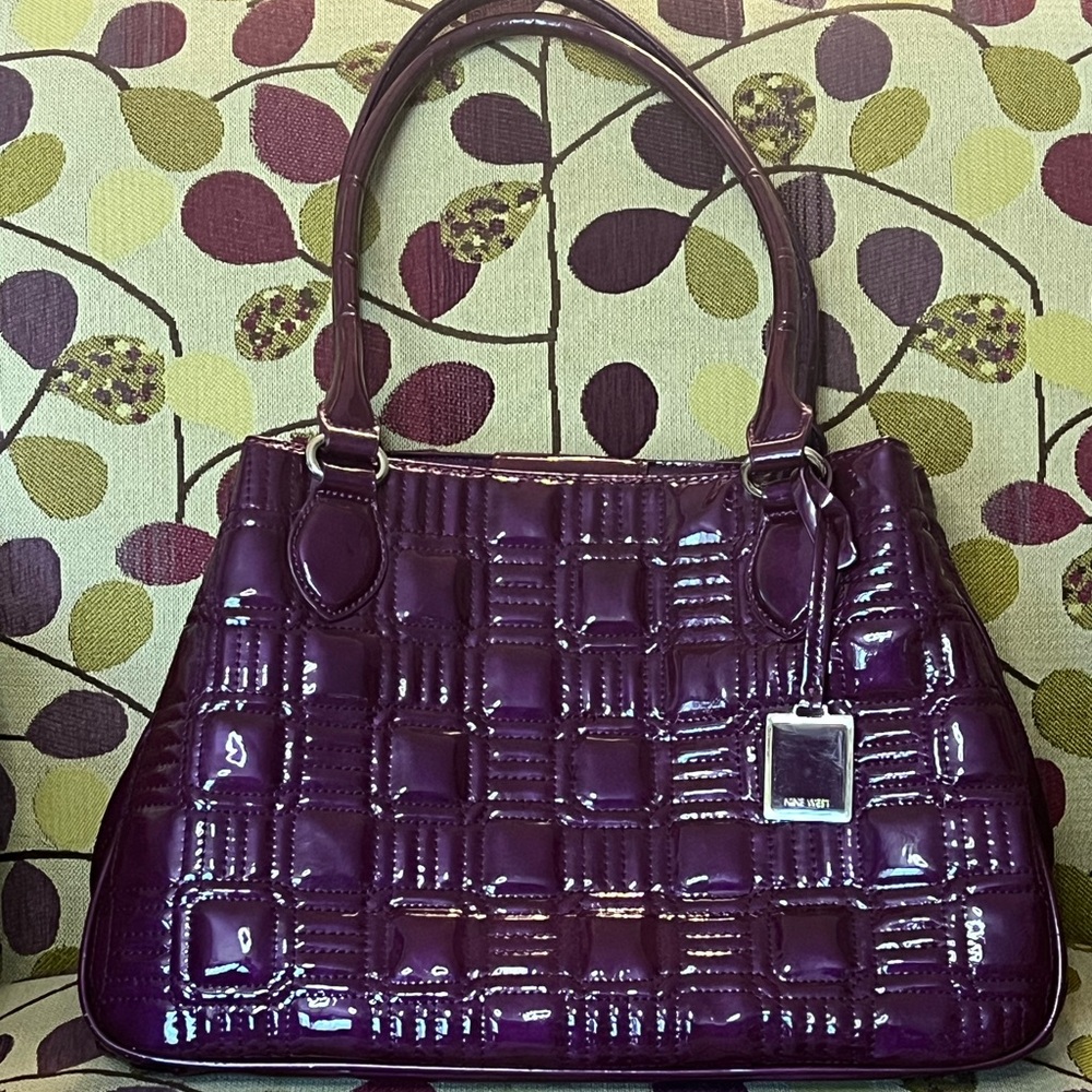 Nine West Quilted Patent Handbag in Eggplant